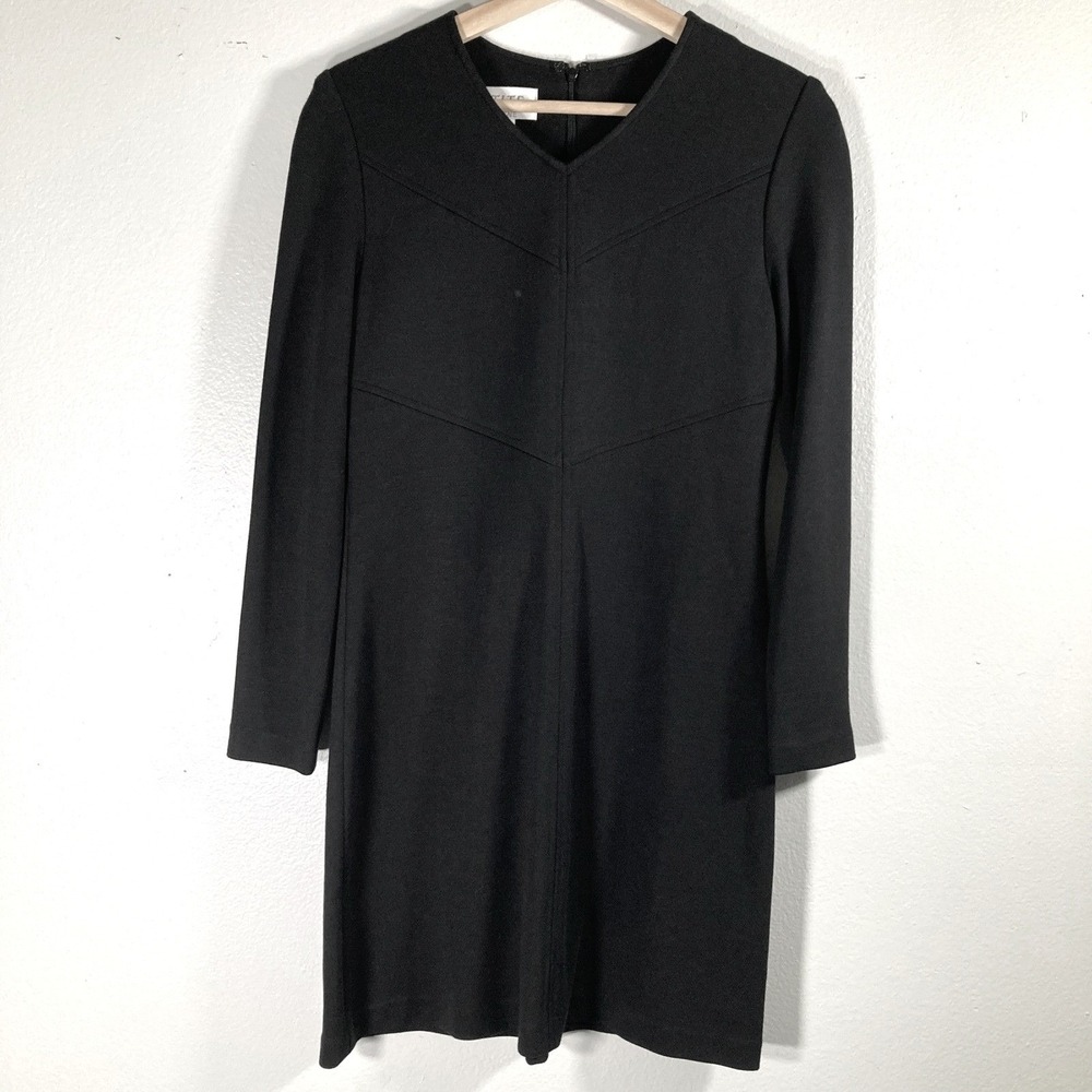 Petite Sophisticate 8P Black Long Sleeve V-Neck Sheath Dress  Made in USA